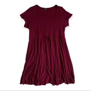 Burgundy Ribbed Knit Tie Waist Skaters Dress